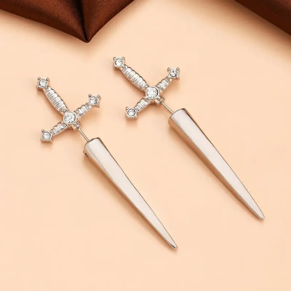 NEW Knife earrings, punk rock jewelry, dagger earrings, silver knife jewelry - Picture 3 of 3